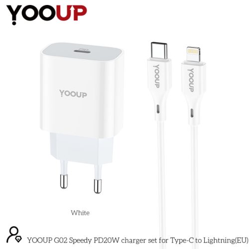 YOOUP G02 Speedy PD20W hálózati gyorstöltő Lightning kábellel